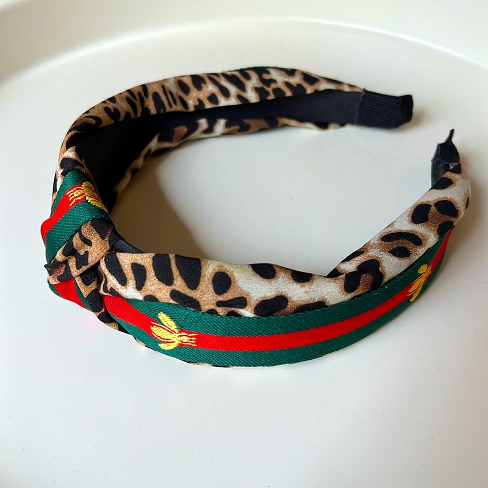 Honey Bee Bumble Bee Cheetah Gold Head Band Top Knot Headband Hair Band Wide